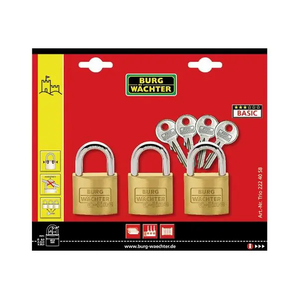 BURG-WÄCHTER Vorhangschloss-Set Trio 222, 20 mm, gleichsperrend SB-3 Taniej