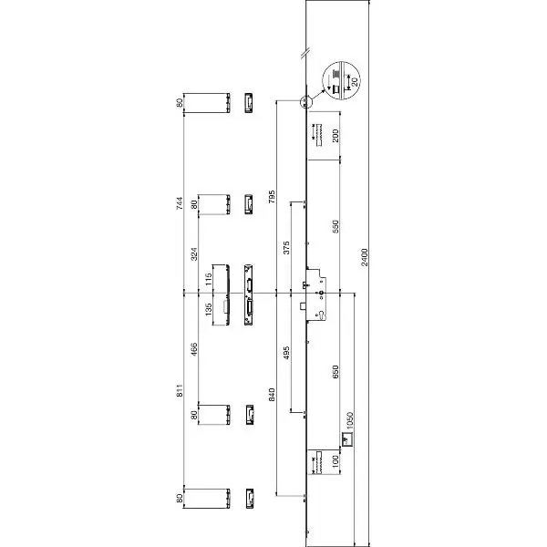 Ograniczona ilość MACO MFV-Schloss Z-TS PT i.S, DM 55 mm,Stulp 2400 x 16 x 3 mm eckig,silberfärbig