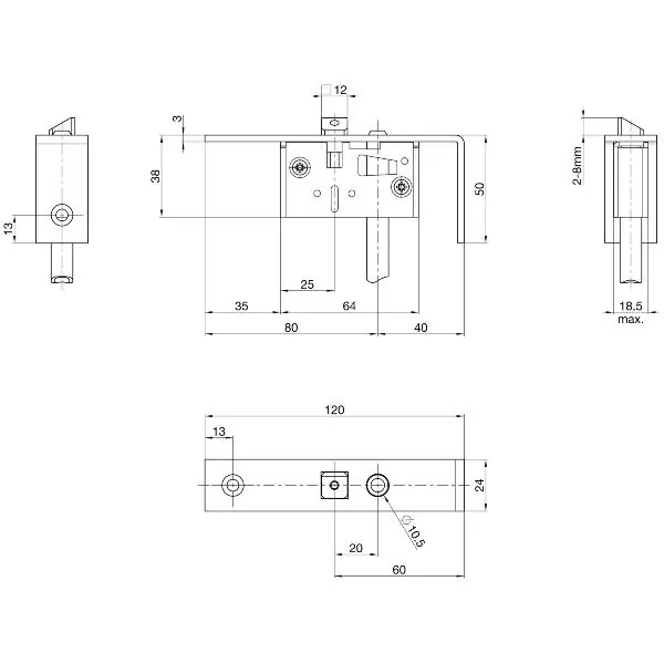 BKS Schaltschloss B1595, Stulp eckig, abgewinkelt 24/120/50 mm, DM 40, Edelstahl Kup teraz
