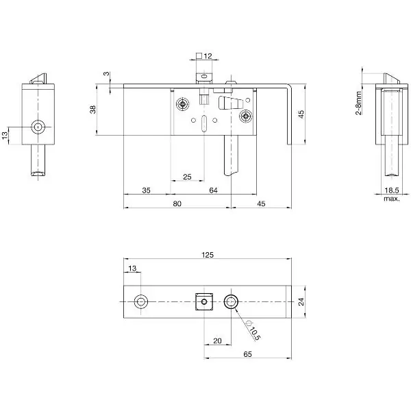 BKS Schaltschloss B1595, Stulp eckig, abgewinkelt 24/125/45 mm, DM 45, Edelstahl Cena promocyjna