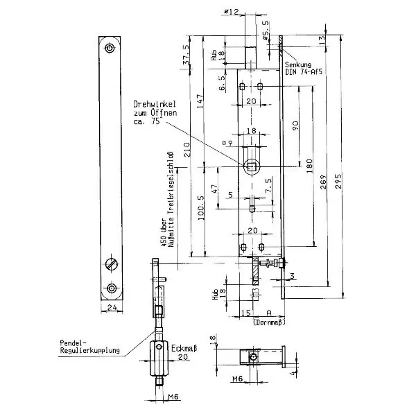 Oferta limitowana BKS Fluchttür-Umlenkschloss 1798, DM 30, Stulp 295 x 24 mm eckig, Edelstahl