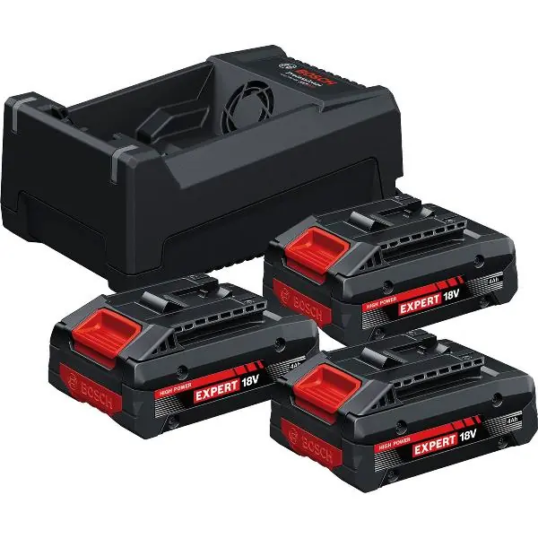 Wysoka jakość BOSCH Akku-Starterkit EXBA 18 Volt / 3 x 4,0 Ah Akku und Ladegerät GAL 12/18V-80