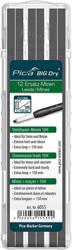 Darmowy zwrot Zest.zapasowych wkładow do olowkow stolarskich BIG Dry,dla kamieniarzy, grafit