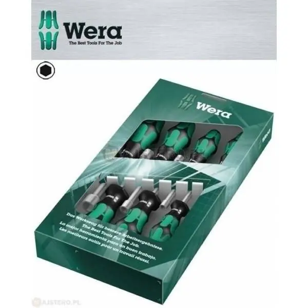 Zamów dziś Zestaw 7 wkrętaków / śrubokrętów nasadowych sześciokątnych z poprzecznym chwytem HOLO Wera