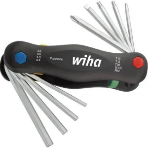 Nie przegap Zestaw kluczy trzpieniowych, kątowych, w składanym uchwycie, PocketStar, mieszany,