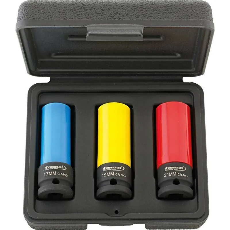 Zestaw udarowych końcówekklucza nasad.z tulejką z tulejką z tworz.sztucz. 1/2", 3-częściowy FORMAT Hit sprzedaży