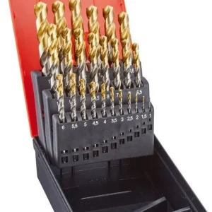 Zestaw wierteł krętych DIN338, HSS TiN-TIP 1,0-13,0mm, wymiar co 0,5mm, 25-częściowy Tani