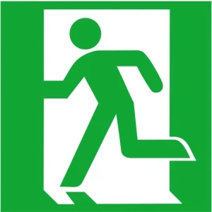 Znak ratunk. 200x200mm, alum., Droga ewakuac. z lewej Nowość