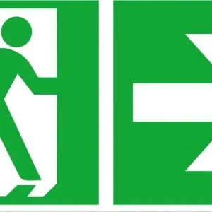 Do wyczerpania zapasów Znak ratunk. 300x150mm, folia Droga ewakuac. z prawej