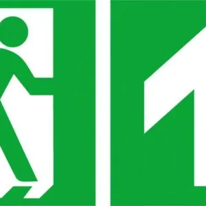 Znak ratunk. Droga ewak. z prawej,strzalka na wp rost, 40x20cm,alum.,fotoluminescenc. Hit cenowy