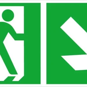 Znak ratunkowy Droga ewa k. z prawej,strzalka w d ol, 30x15cm,alum.,fotoluminescenc. Taniej