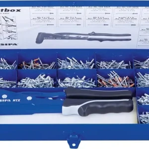 Nie przegap Komplet nitow jednostr. zamykanych Nietbox z nitownica ręczna NTX, 941-czesciowy GESIPA