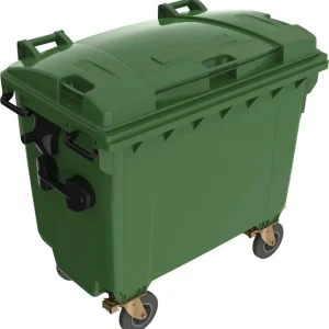 Wysoka jakość Kontener na smieci 660 l, z plaska pokrywa z tworz.sztucz., zielony